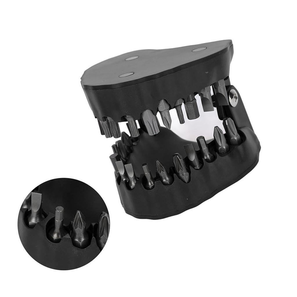 Denture Drill Bit Holder Teeth Model Shaped Full Opening Screwdriver Bit Organizing Holder with 28 Drill Bits