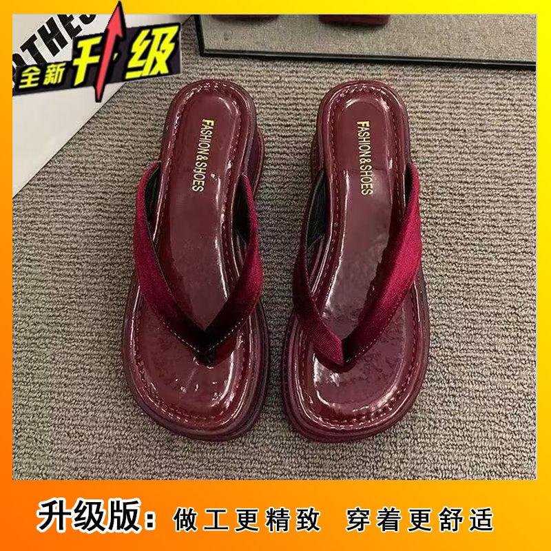 Thick-soled Foot-pinch Flip-flops Shoes Women's Shoes Outer Wear 2025 Spring and Summer New Fashion Heightening French Foot-pinch Cool Slippers