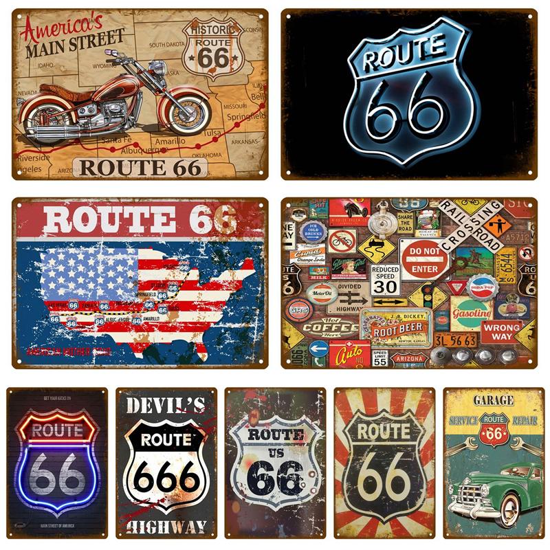 

Metal Sign Decor Route 66 Vintage Tin Sign Plaque Metal Vintage Retro Garage Wall Decor for Bar Pub Club Man Cave Gas Station