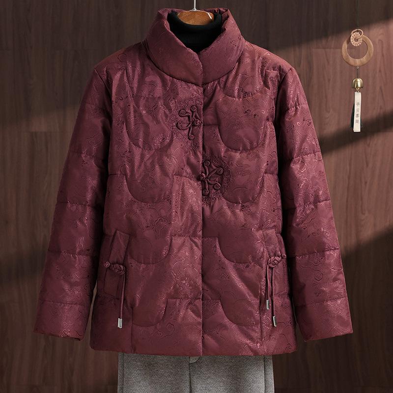 

Mom s Winter White Duck Down Jacket - Warm, Stylish Chinese National Style Coat for Middle-aged & Elderly Women 4XL