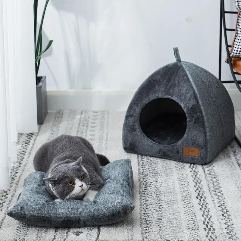 Neues Dreieck Katzennest Geschlossenes Katzenhaus Haustiernest Warm und Verdickt Tiefschlaf Hundenest Haustierbedarf Geschlossenes Katzenbett Katzenzel