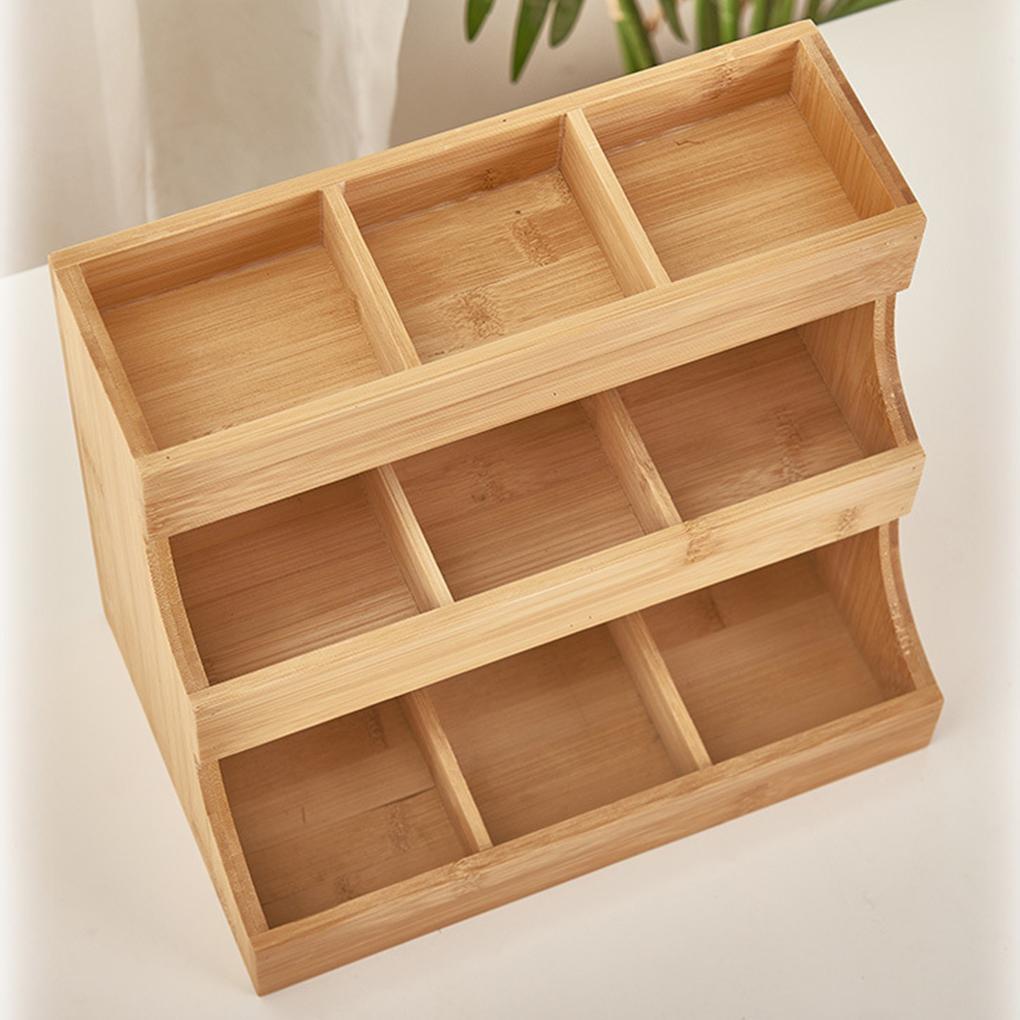 Wood Made Tea Bag Box Exquisite Craft Fluent Line Large Capacity Vertical Space Utilization Office