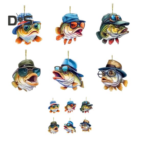 1/6Pcs Automobile Pendants Decorative Cartoon Fish Design with Lanyard Easy to Hang Rearview Mirror Hanging Ornaments