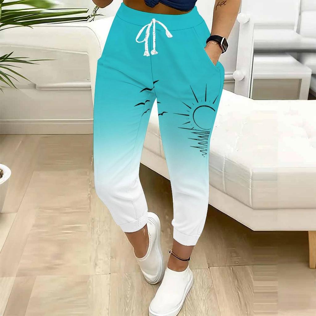 Women Plus Size Cartoon Printed Drawstring Waist Side Pockets Cuffed Ankle Jogger Pants