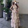 The Practice Has the Inside, the Holiday Wind Floral V-neck Neck Dress, Women's Summer Waist and Thin Cake Skirt