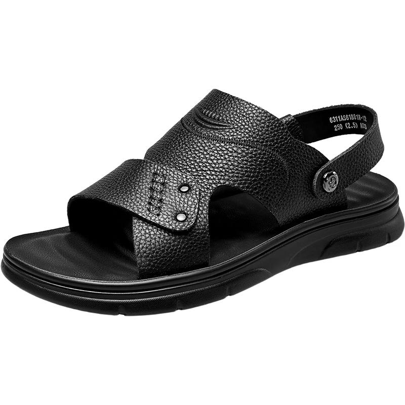 Yearcon Men s Genuine Leather Outdoor Casual Beach Sandals 43