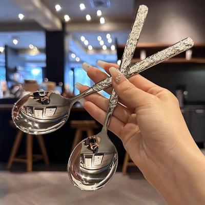 Japanese Hammer Pattern Stainless Steel Round Spoon for Main Meals and Glutinous Rice Balls