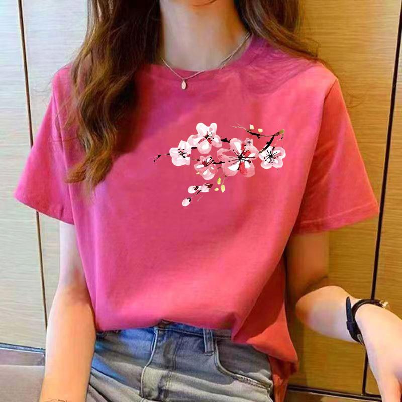 Women's Clothing Short Sleeved Top Women's T-shirt Red Top Women's T-shirt Summer Round Neck Women's Clothing Short Sleeved T-shirt Women's Top