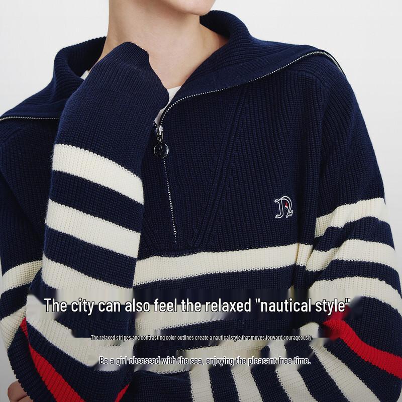 Navigare Women's Striped Oversize Half-Zip Knit Sweater