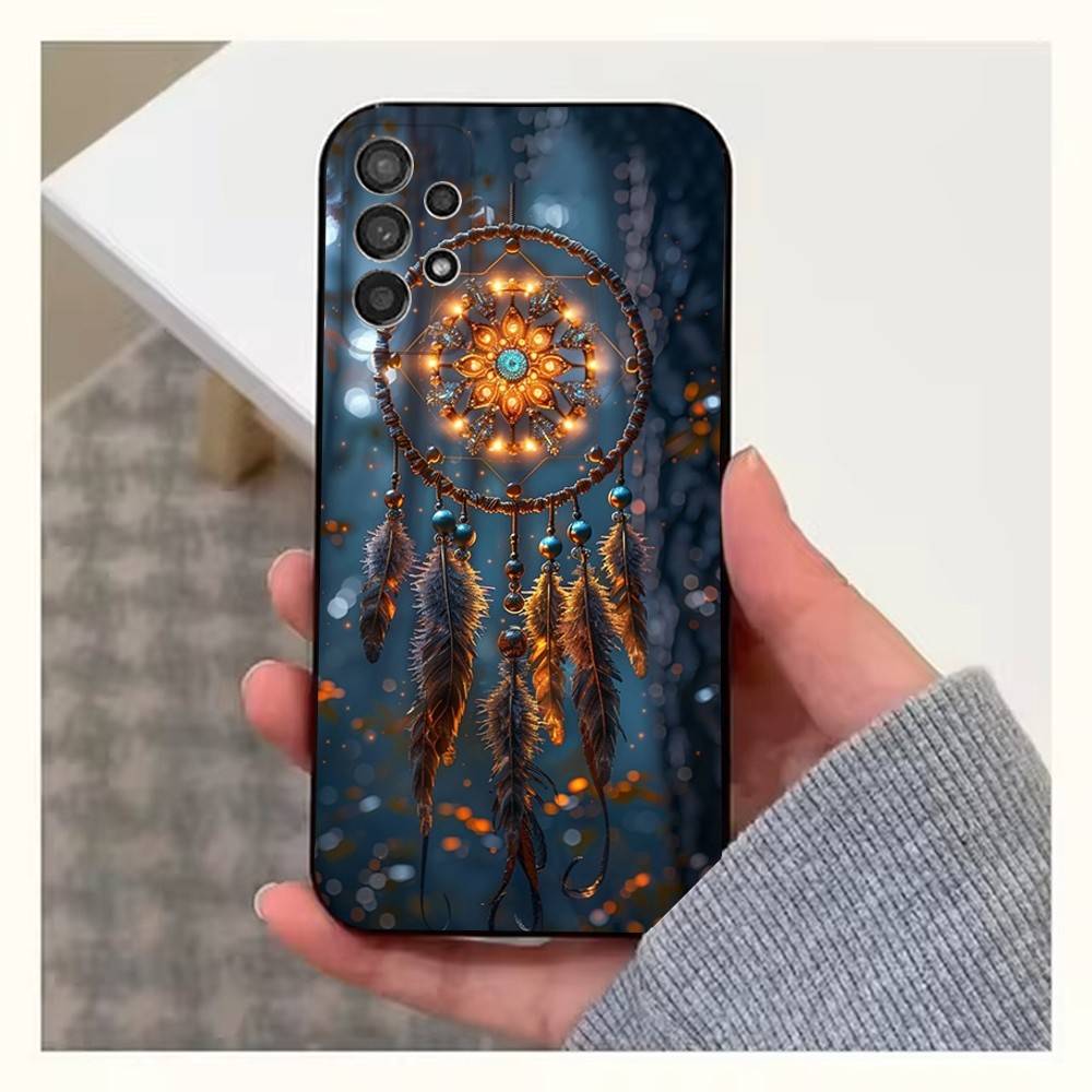 Feather Art Dreamcatcher Phone Case For Samsung S25,S24,S23,S22,S20,S21,S10,Ultra,Plus,Lite,FE,Soft Silicone Black Cover