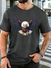 Cool Aggressive Flying Bald Eagle Graphic Unisexs Cotton Crew Neck Tee Short Sleeve Loose Patriotic Casual Daily Street Male Top
