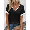 Camiseta Casual para Mujer con Estampado de Rayas Manga Corta Tops Regular Cuello en V Diaria Blanco y Negro Verano