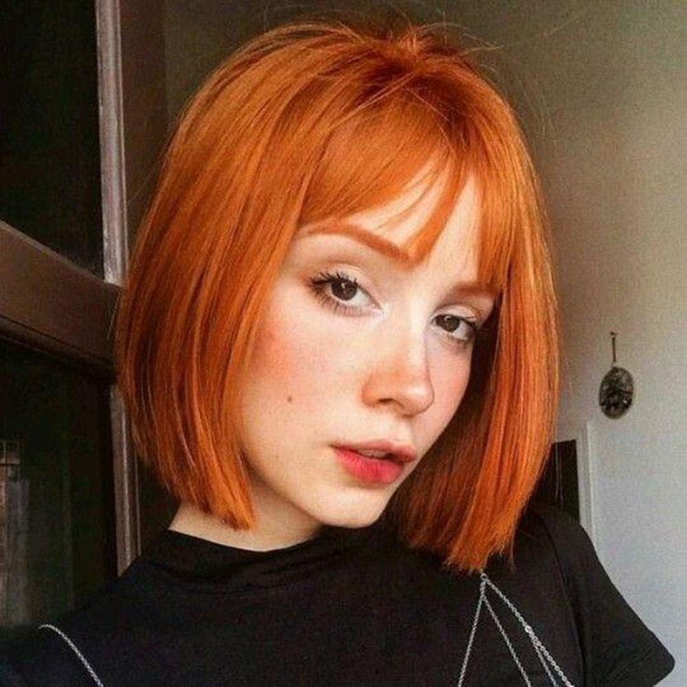 Short Bob Wig With Bangs Orange Stright Wigs For Women  Natural Lolita Daily Party Cosplay Hair Heat Resistant Synthetic Wigs