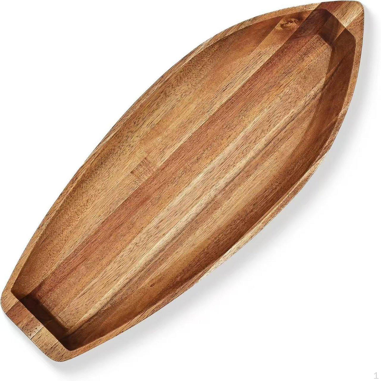 Wooden Boat Shaped Serving Tray Bowl Versatile Entryway Key Decorative Snack Platter for Living