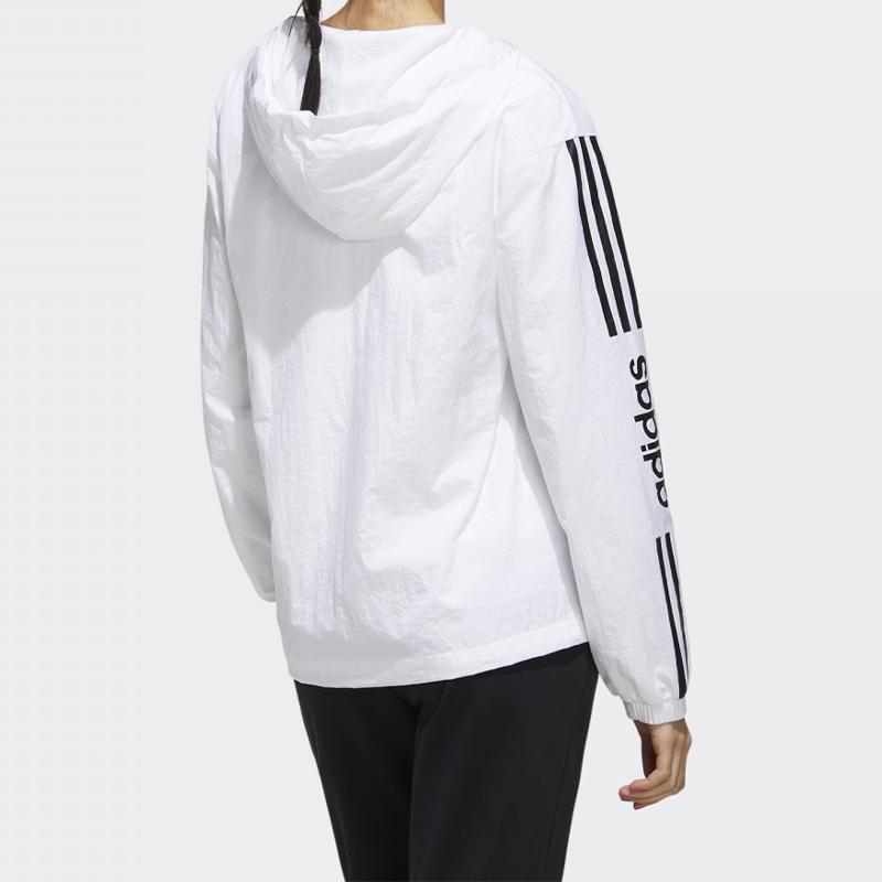 Adidas Neo Three-Stripe Letter Print Drawstring Hooded Jacket Women Jackets White FP7472