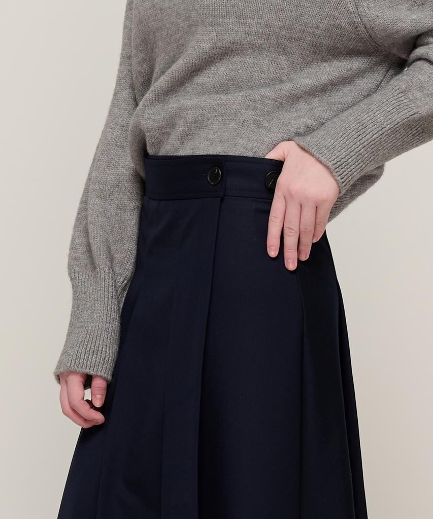 Cargo Bros For Woman Preppy Pleated Wrap Midi Skirt (Navy)