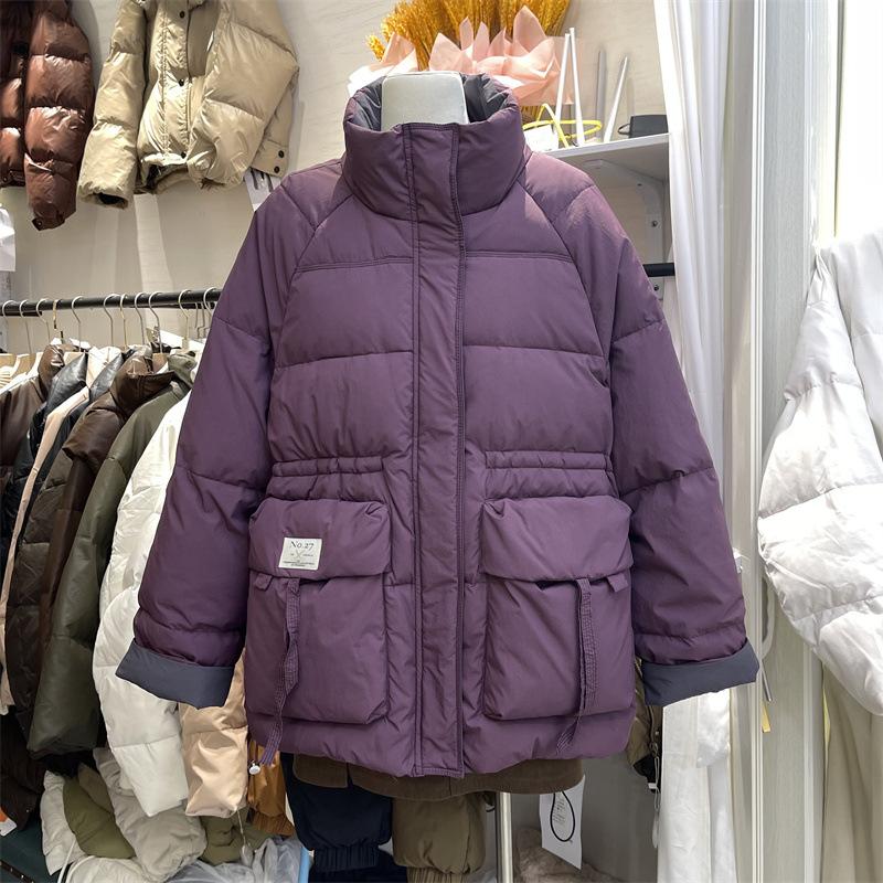 Korean Stand-up Collar Waist Down Jacket for Women's Medium and Long Winter Fashion Contrasting Colors To Keep Warm, Small White Duck Down Jacket