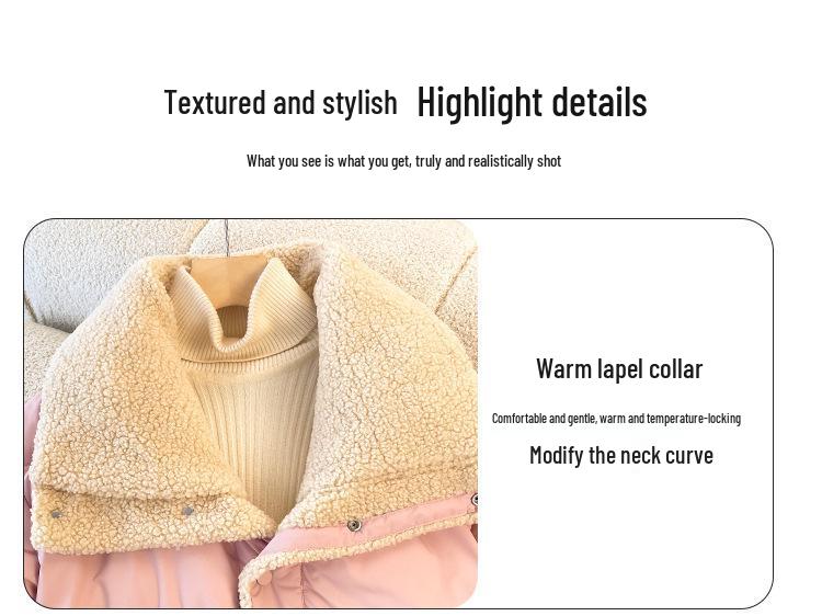 Women's Double-Sided Lambswool Cotton Puffer Jacket - Short Lapel, Loose Fit, Korean Style, Long Sleeve Winter Coat