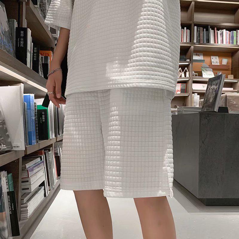 Men's Trendy Waffle Sports Suit with Short-Sleeved T-Shirt for Summer