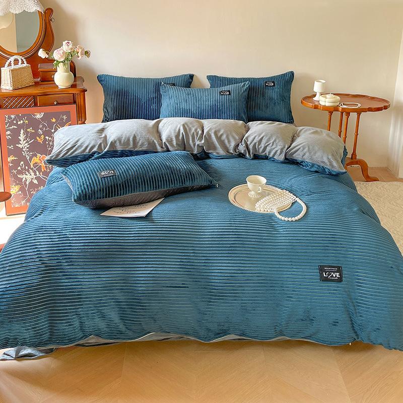 High Quality Milk Magic Velvet Winter Warm Thickened Double-sided Duvet Cover Coral Velvet Bed Hats Pillowcase Duvet Cover Four-piece Set