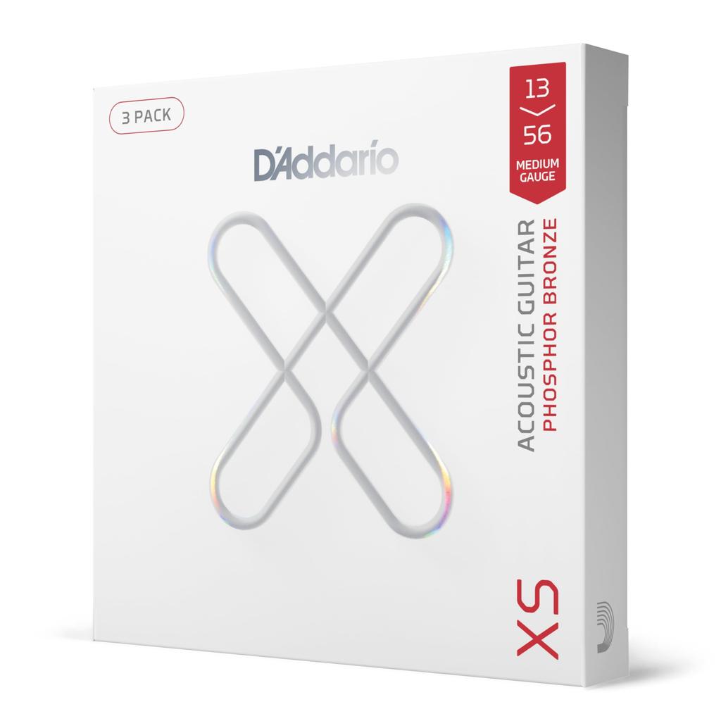 D Addario D'Addario XS Coated Phosphor Bronze Acoustic Guitar Strings Medium .013-.056 XSAPB1356-3P 3-Set Pack