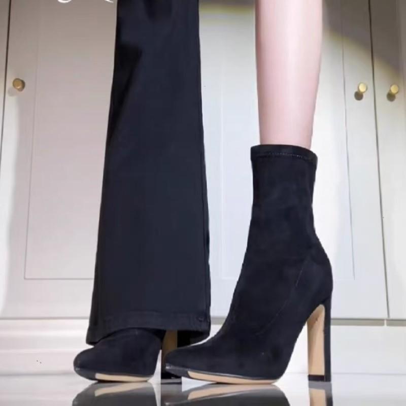 Women Fashion Simple Ankle Boots Pointed Toe Stretch Autumn Comfortable Elegant Stiletto Socks Thin High Heels Shoes