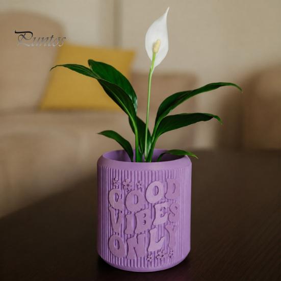 Niche Style Planter 3D Printed Planter, Small Good Vibes Only Flower Pot, Unique Office Desktop Decoration Cute Cactus Plant Container for Home Decor