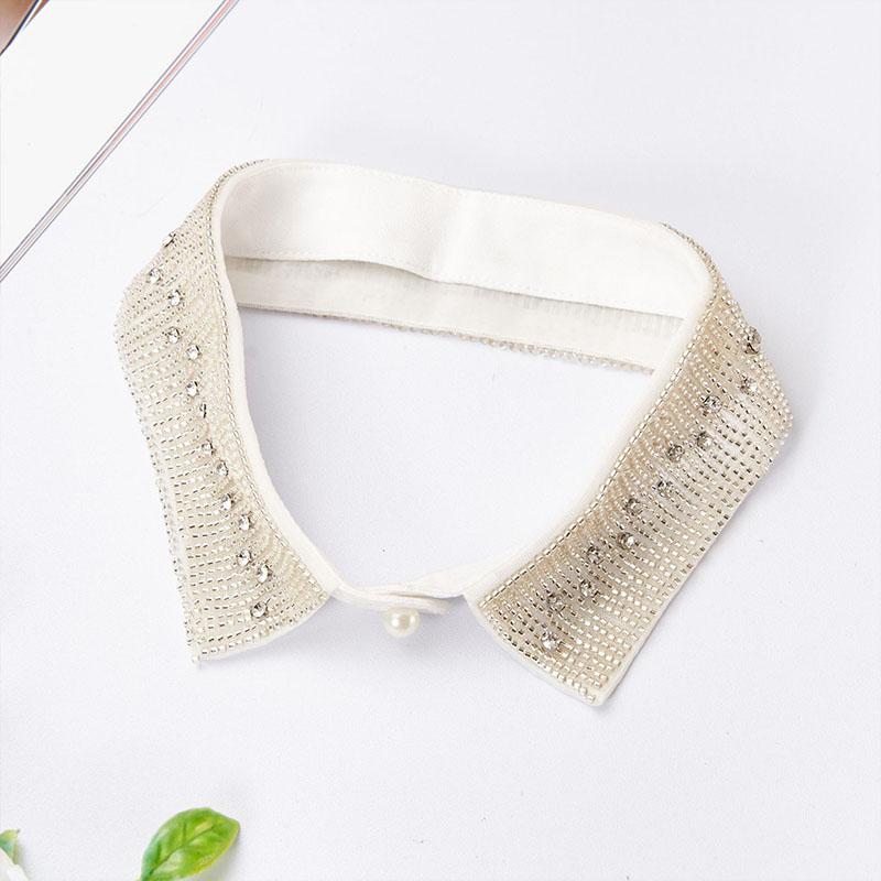 Retro Rhinestone False Collar Neckline Women Lapel Fake Collar Woman Embroidery Removable Detachable Tie Clothing Accessories