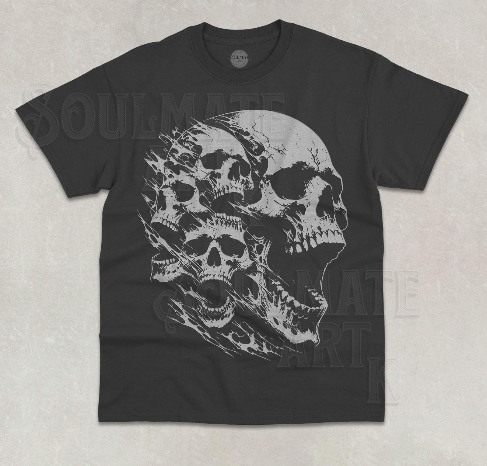 Screaming Skull T-Shirt Retro Scary Skeleton Gothic Horror Unisex Graphic Shirt S