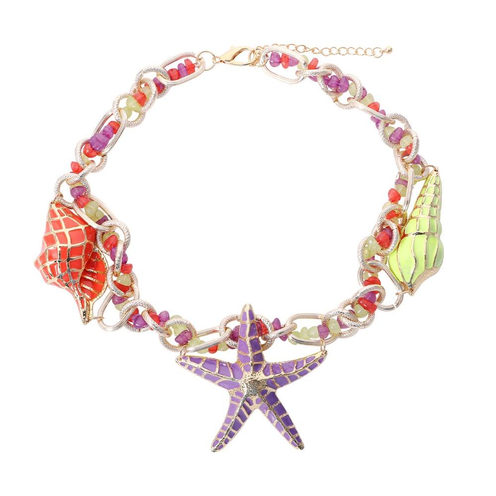

Necklace Set Starfish Pendant Necklace Ethnic Style Enamel Ocean Style Necklace Girls золотой