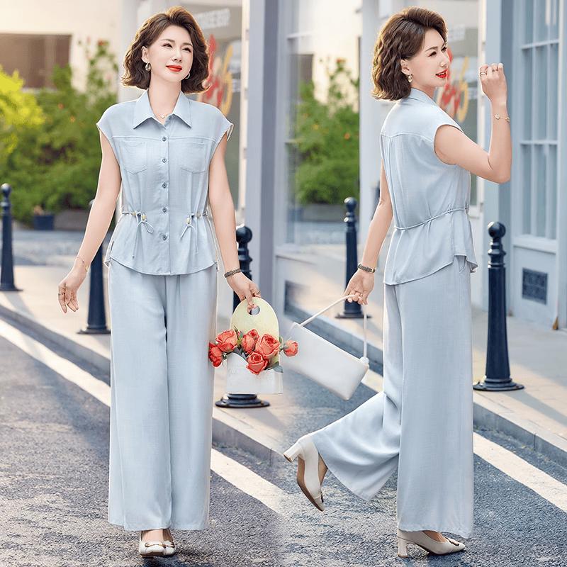 

Yuzhaolin Women s Elegant Collar Shirt and Wide-Leg Pants Set XL