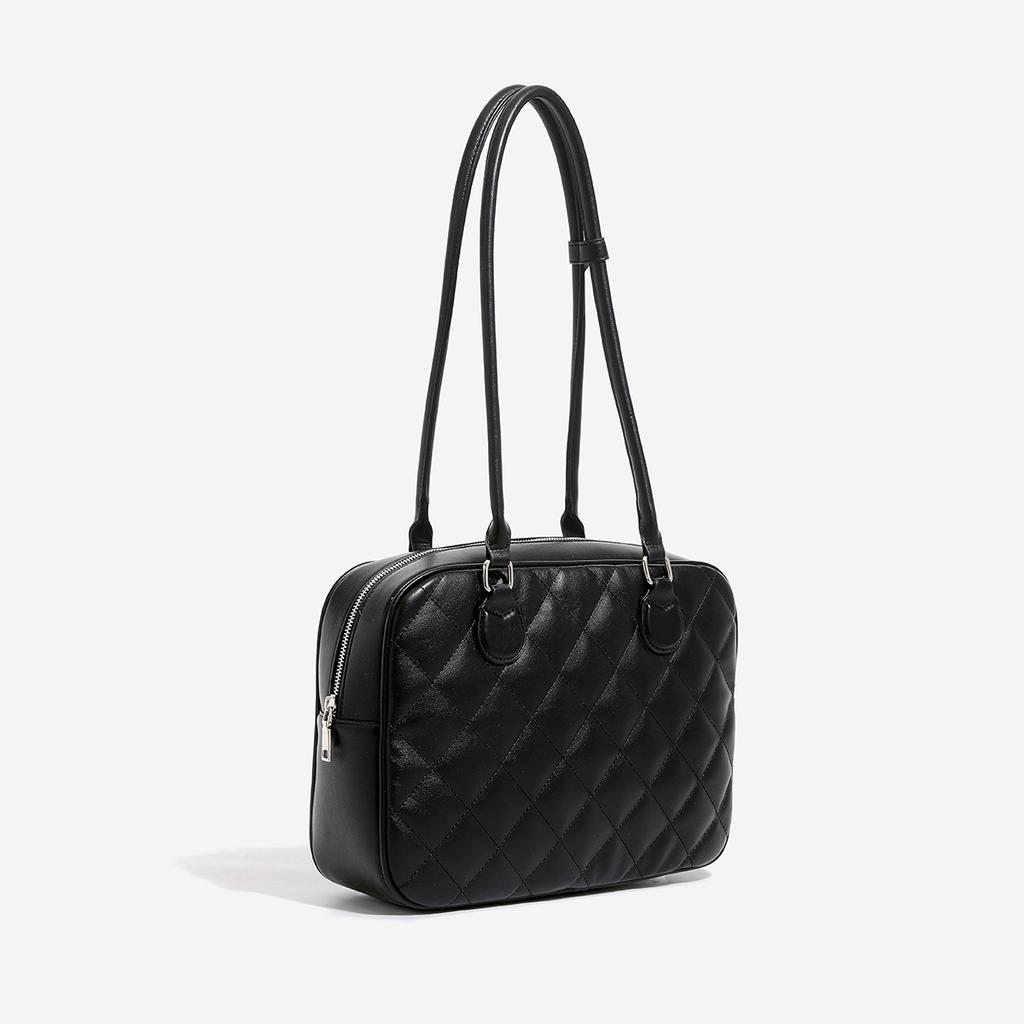 Large Capacity Toast Bag, Computer Bag, New Small Fragrant Style Portable Shoulder Tote Bag, Diamond Grid Boston Bowling Bag