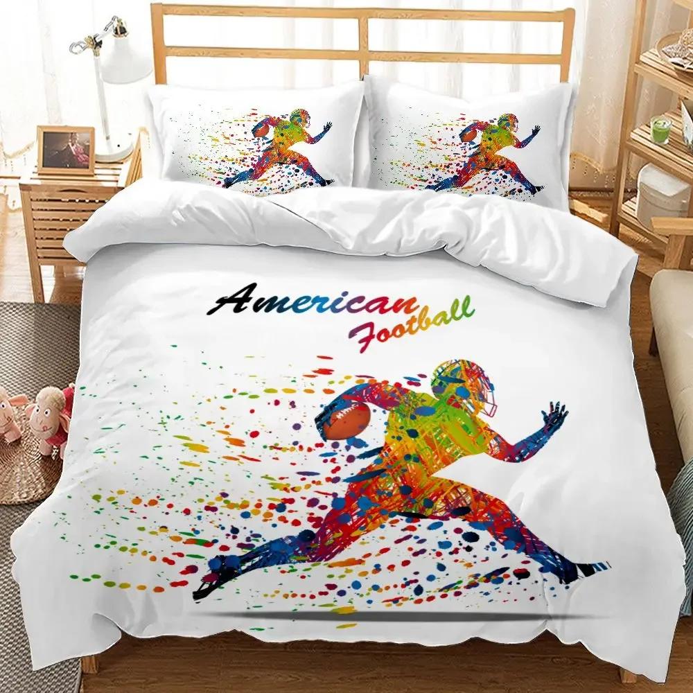 Rugby Sports Duvet Cover Set, American Football Bedding Set Queen Football Sports Themed Comforter Cover Polyester Quilt Cover