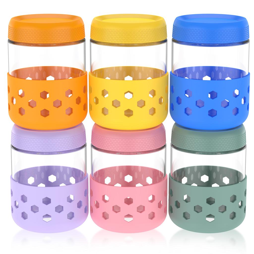 2/4/6Pcs Overnight Oat Container 16.9oz Glass Mason Jar with Silicone Sleeve Lid Leak Proof Yogurt Cup Dishwasher Safe for Snack