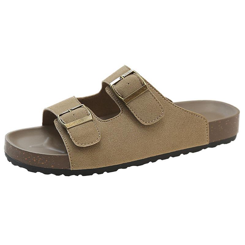 Fashion Litfun Women's Cork Sandals With Adjustable Buckle Fashion Women's Platform Slides Designed Leisure Women's Summer Flat Slippers
