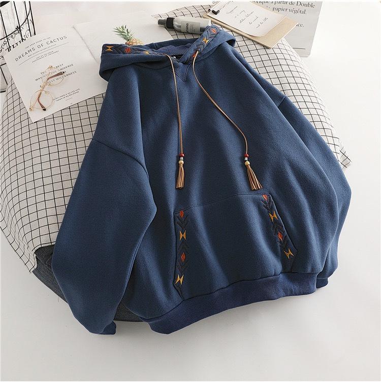 Oversized Design Sense Hoodies Women Casual Fashion Hoodie Autumn Winter Plus Velvet Thick Niche Embroidered Hooded Jacket Trend