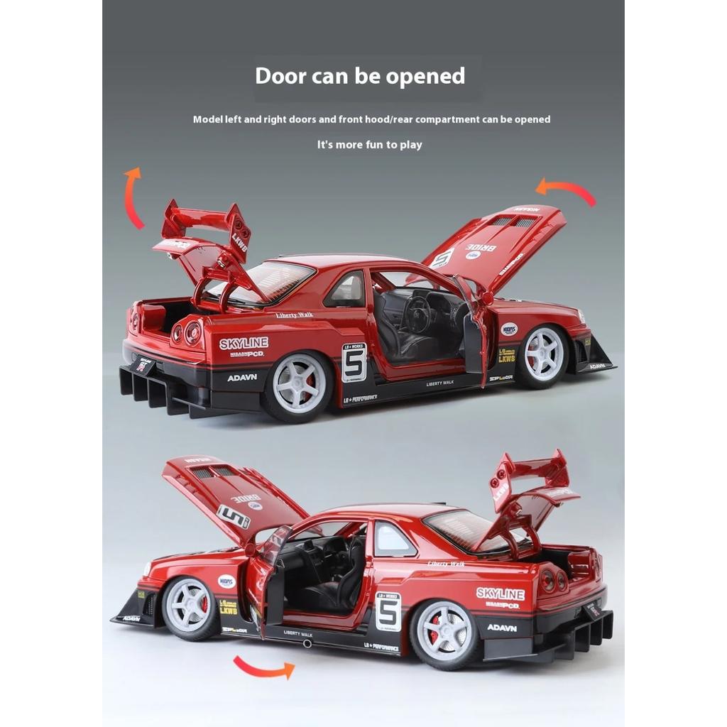 1/24 Scale Nissan GTR Skyline Alloy Car Model W/Authentic Sound Effects - Premium Toy for Kids and Collectors, Fast Furious Inspired