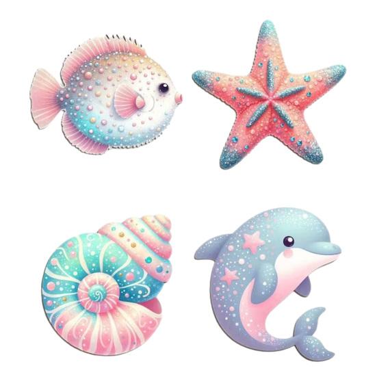 

4 Pcs Coastal Nautical Beach Wooden Wall Decor Dolphin Fish Conch Starfish Ocean Animal Wall Art for Living Room Lake House Bathroom Entryway Sets