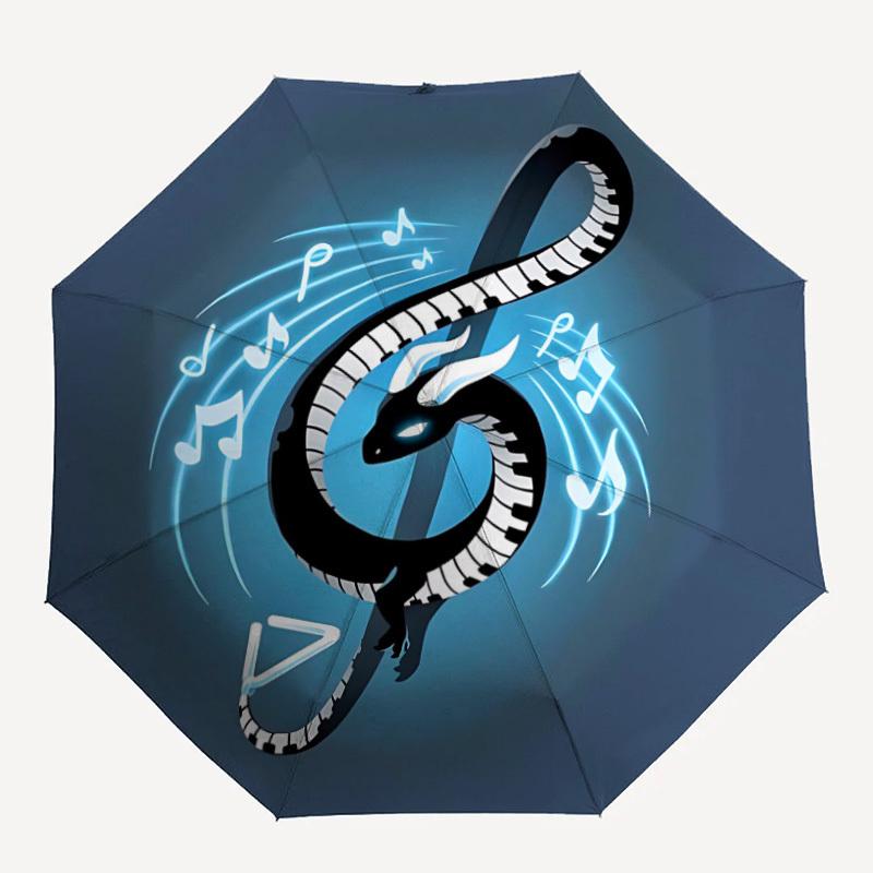 1pc Musical Dragon Automatic Open/Close Umbrella with One-Touch Button, Compact Folding Canopy, Sturdy 8-Rib Windproof Design S12