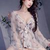 Sexy lingerie sexy butterfly print perspective lace-up deep V open kimono nightgown pajamas women