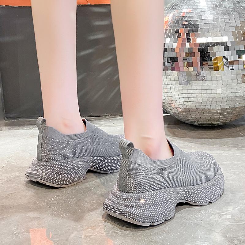 Fashion 2025 Summer Autumn Women's High Quality Water Diamond Casual Shoes Luxury Thick soled Single Shoes Designer SLIP-ON Flat Shoes