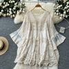 DIMANAF 2026  New Summer Women Long Basic Knitted Dress Sleeve  Fashion Lace Dresses Casual Loose