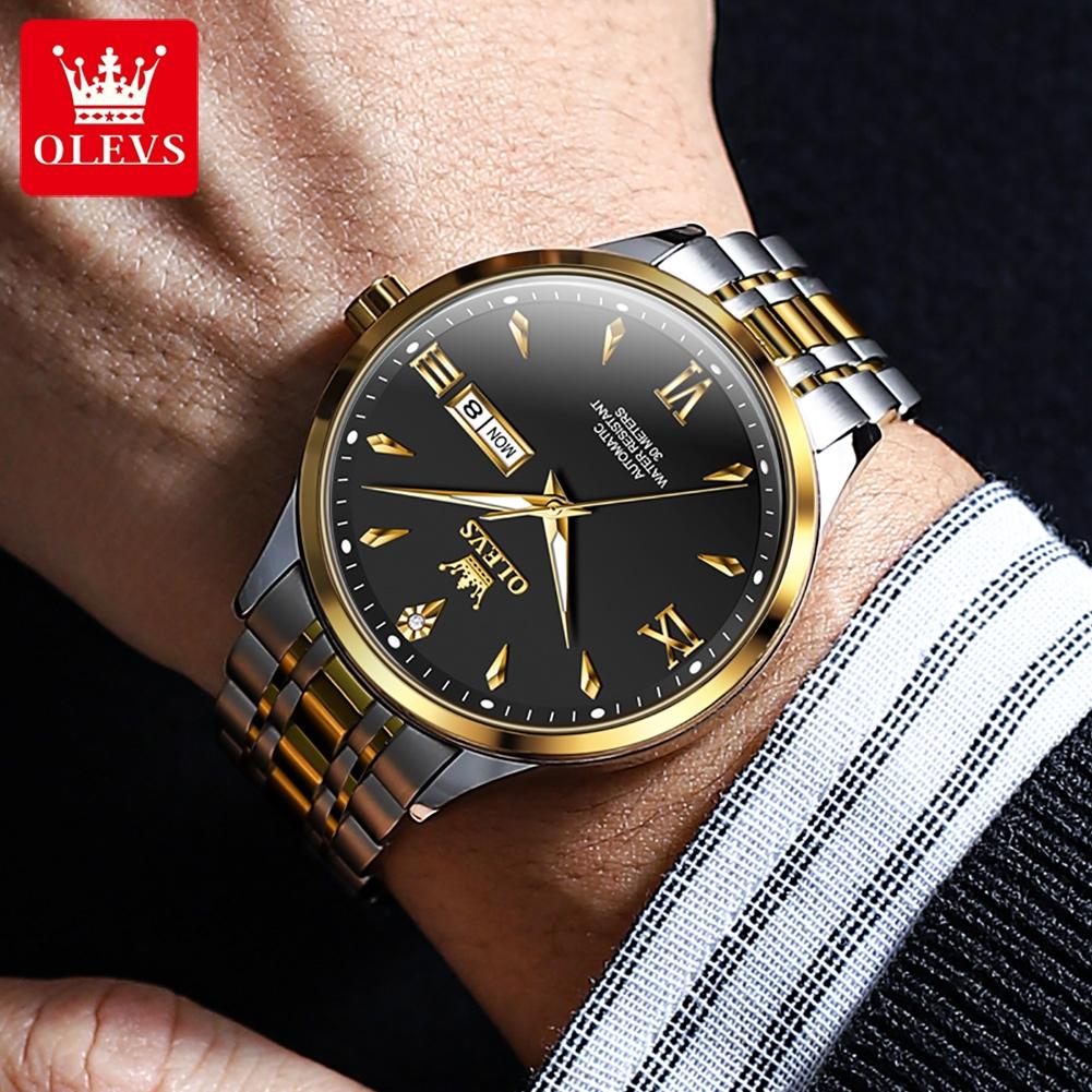 OLEVS 9956 Original Automatic Mechanical Watch for Men Dual Calendar Luminous Business Dress Men's Wristwatches
