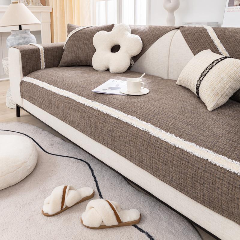 Fabric Sofa Cushion Four Seasons Universal Non-slip Cushion Solid Color Double Simple Sofa Cover Cover Cloth Cover Towel