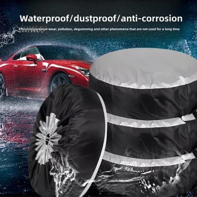 Car Tire Cover with Drawstring Girdle Design Adjustable Buckle Waterproof Dustproof Protector with Handle Universal Aged Tire Prevention Cover for