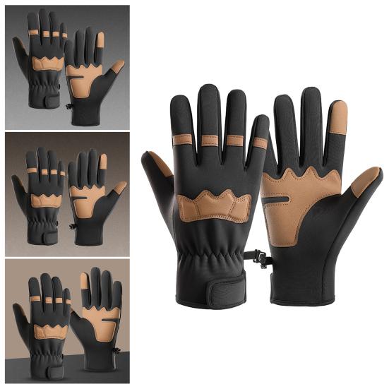 1 Pair Winter Gloves Patchwork Color Touch Screen Design Non-Slip Imitation Leather Palm Riding Gloves