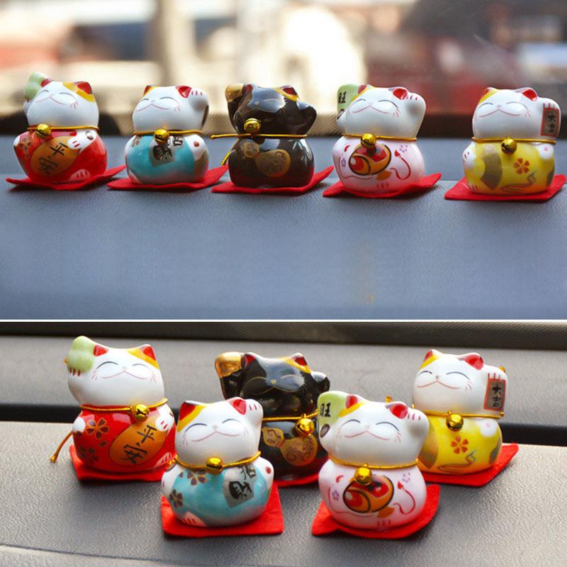 5 buc/set ornament de pisică norocoasă din ceramică japoneză pentru interiorul mașinii, decorațiuni interioare, Fortune Feng Shui, drăguț, mini figuri de desene animate, artizanat