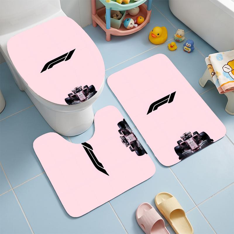 Formula 1 (28) Flannel Toilet 3 Piece Set Soft Bathroom Toilet Seat Cover Non-Slip Bath Rug Home Bathroom Decor