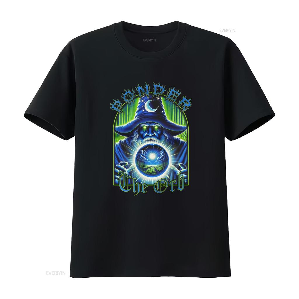 Vintage 80er Jahre Stil Zauberer Blau Ästhetik T-Shirt Extra Großer Druck mit Denke über die Kugel Design vintage Gewaschen Stilvoll homme