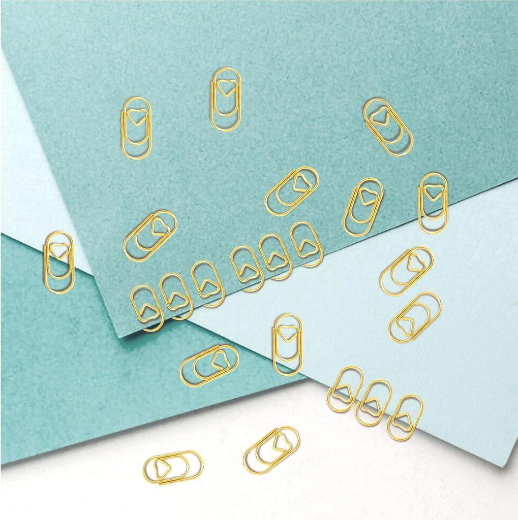 Mini Gold Heart Paperclip Set - Cute Shaped Binder Clips for Student Planners